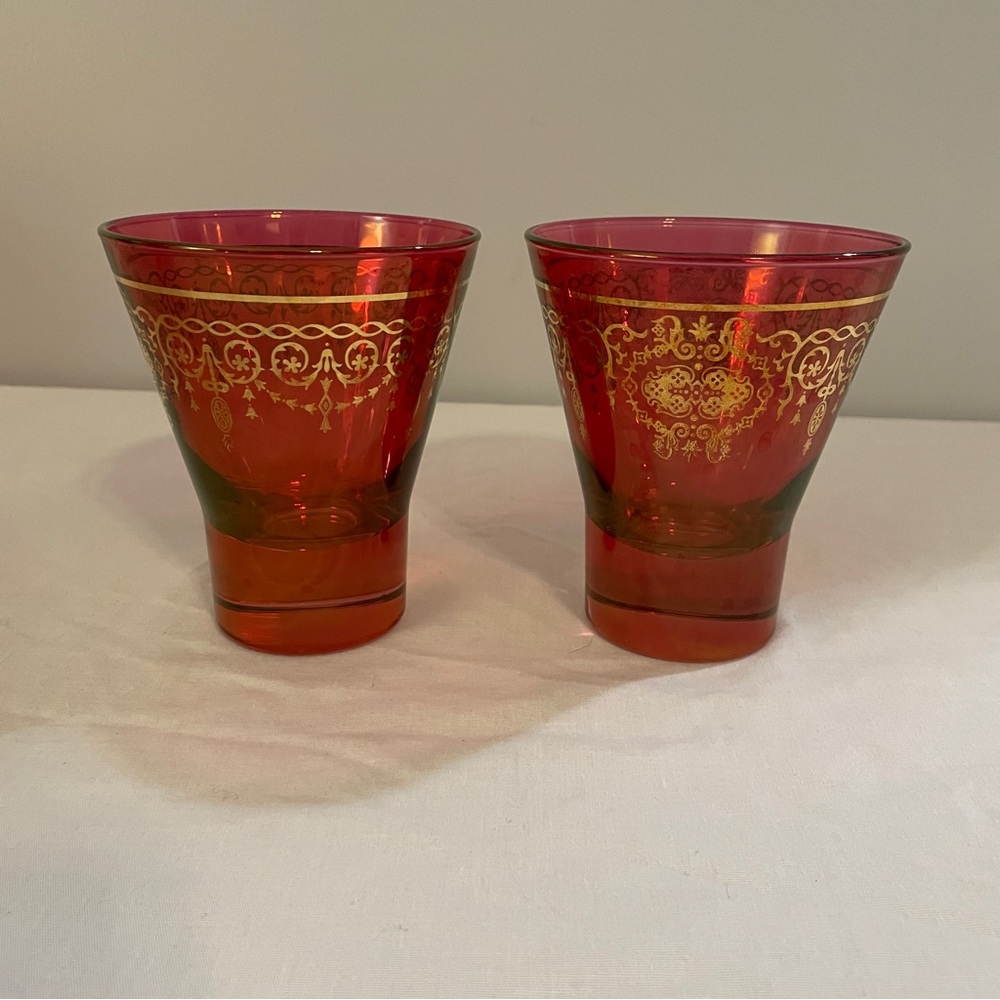 Vintage Cranberry Red Timon Collezione Italian Drinking Glasses Set of 2